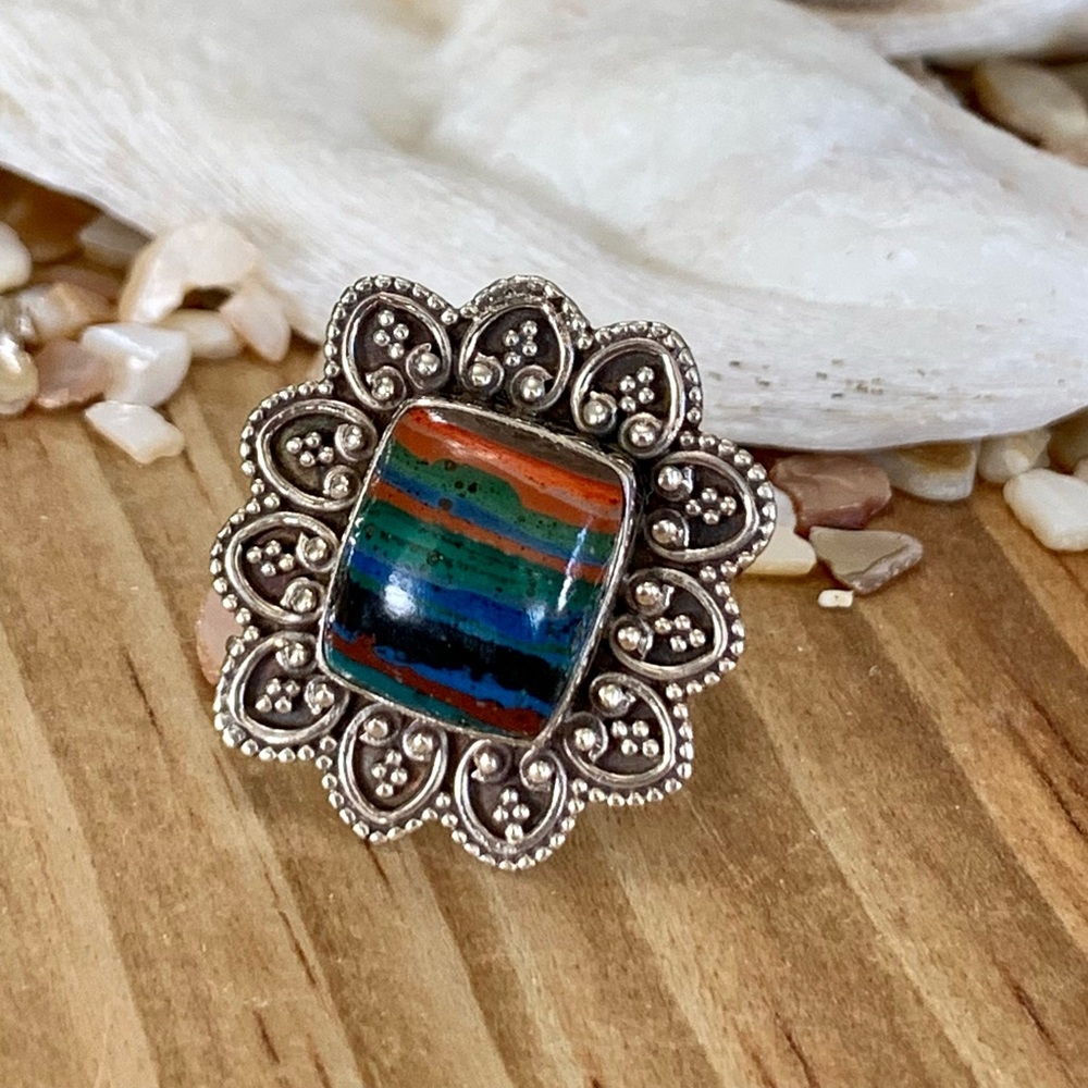Fall Color Calsilica Sterling Silver Ring